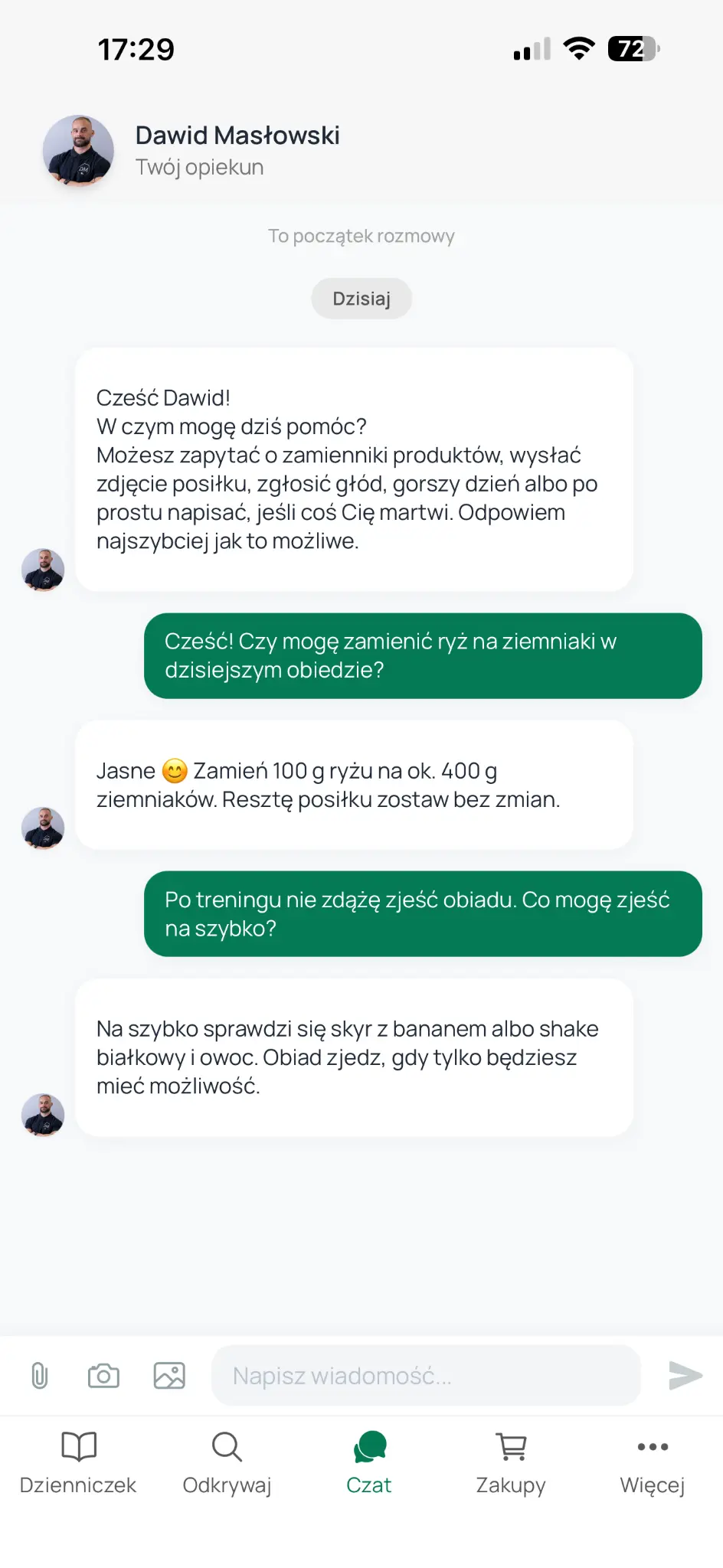 Rozmowa z dietetykiem w aplikacji