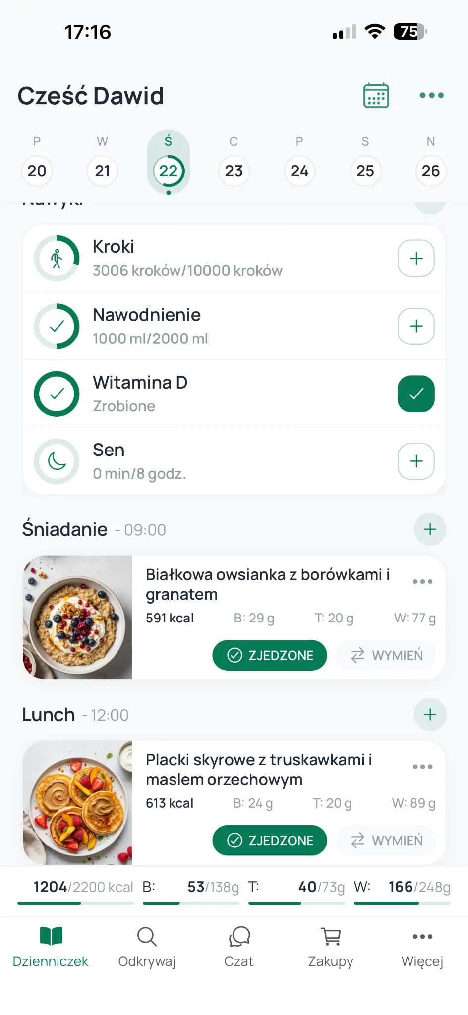Dzienniczek z fotografiami posiłków, makroskładnikami i nawykami