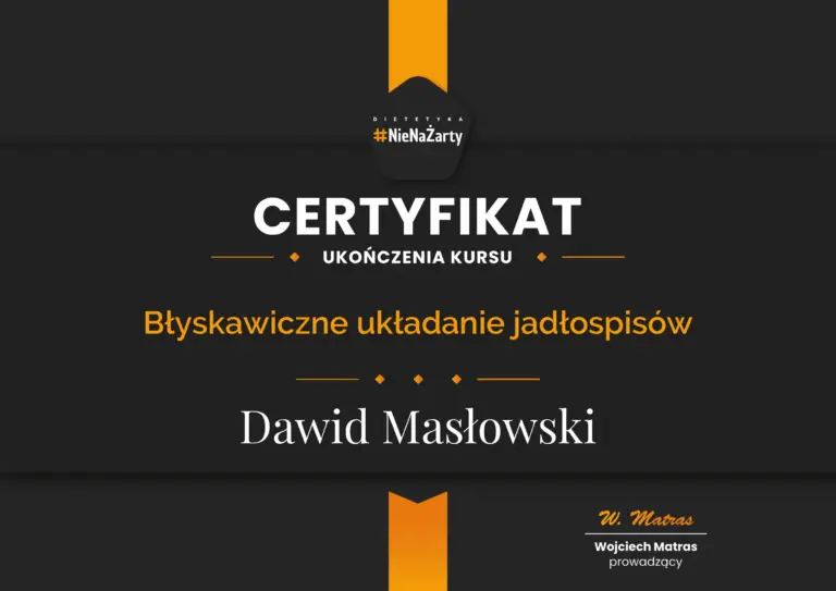 Certyfikat: Błyskawiczne układanie jadłospisów