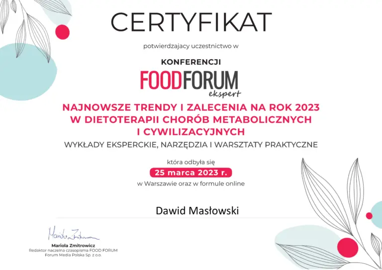 Certyfikat: Dietetyka kliniczna