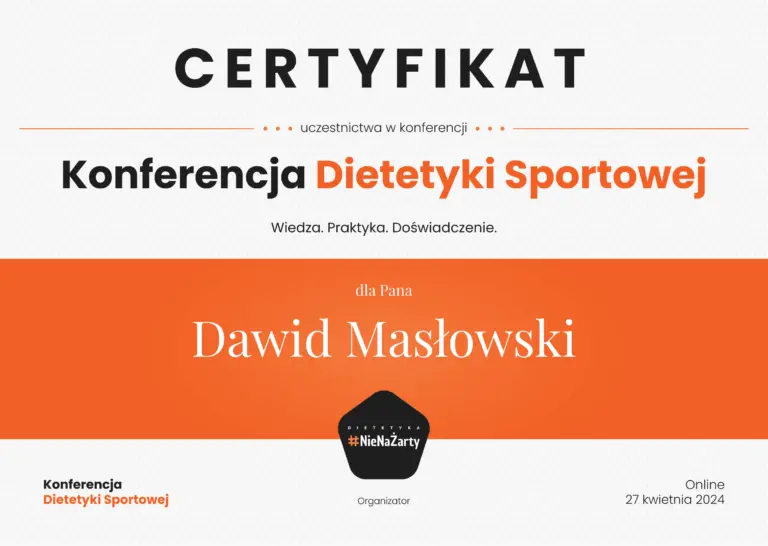 Certyfikat: Konferencja dietetyki sportowej 2024