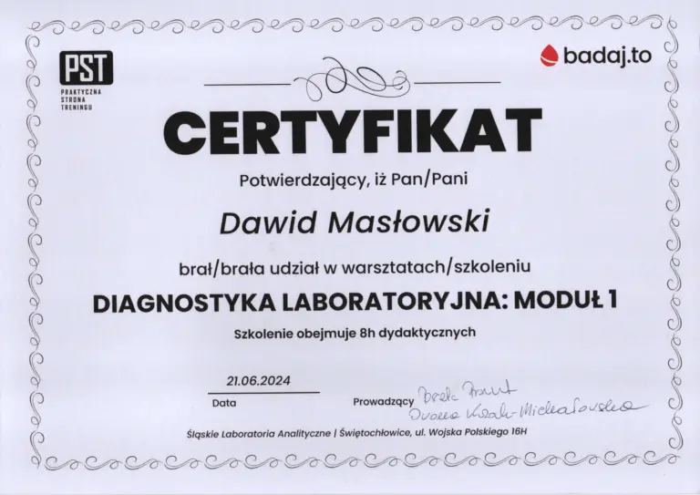 Certyfikat: Diagnostyka w praktyce